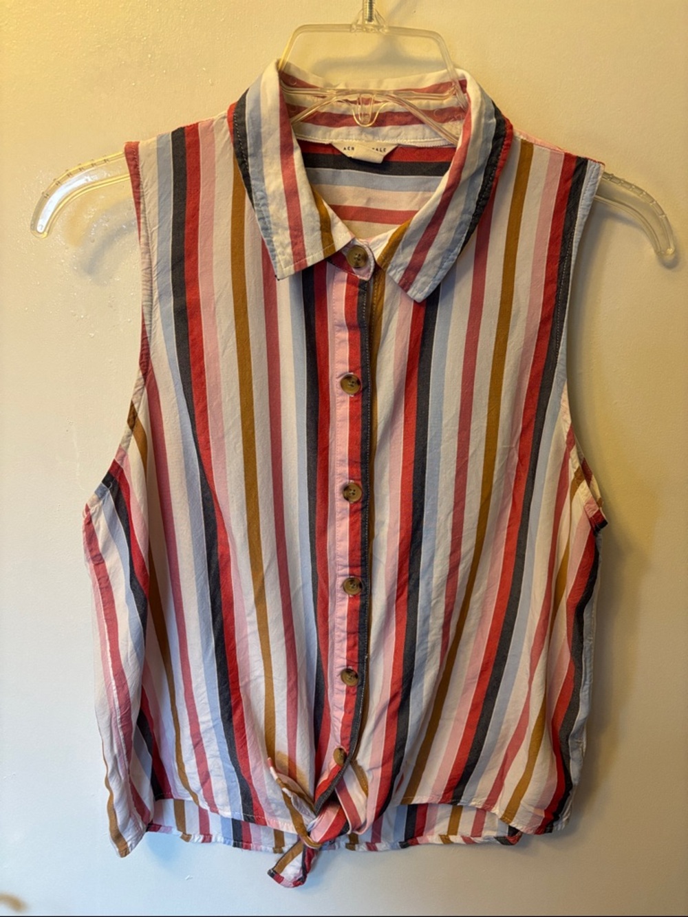 Aeropostale Multicolor Vertical Stripe Button-Front Tie-Hem Camisole